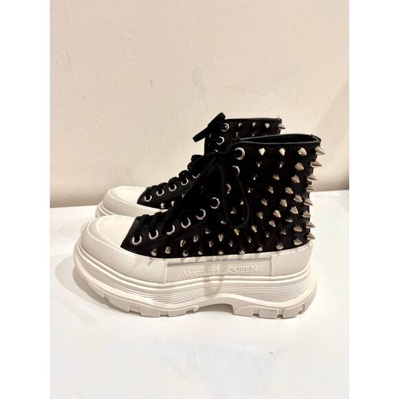 Alexander McQueen Tread Slick Leather Lace-Up Chunky Boots Black/White EU 39.5 - Picture 3 of 9